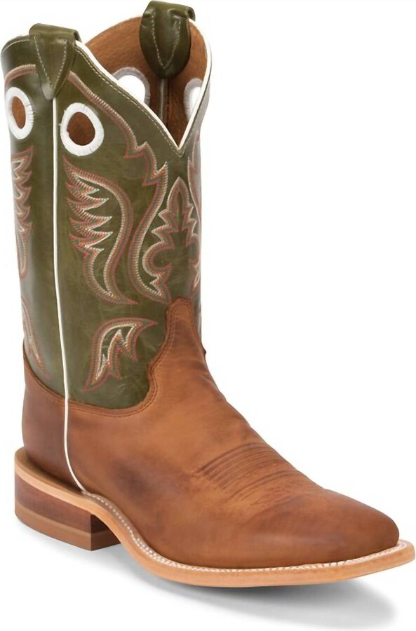 Justin Boots Men's Bent Rail Western Boot With Ponteggio Cowhide Foot - Wide In Cognac/green