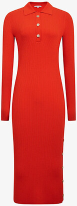 Reiss Womens Coral Press Stud-embellished Ribbed Knitted Midi Dress