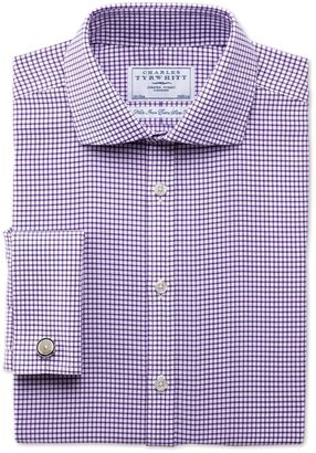 Charles Tyrwhitt Extra slim fit non-iron spread collar basketweave check purple shirt