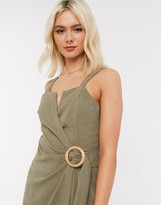 Thumbnail for your product : Moon River belted cami dress in olive