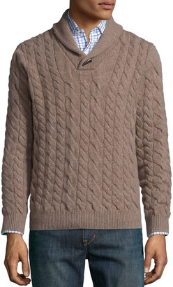 Neiman Marcus Cable-Knit Cashmere Pullover Sweater, Tan