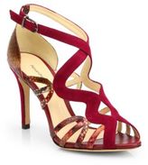 Thumbnail for your product : Alexandre Birman Suede & Python Cage Sandals