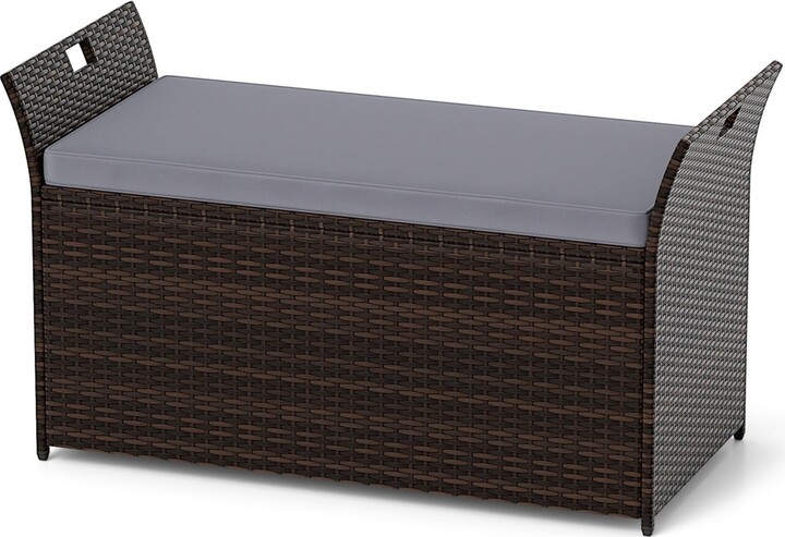 Gouun Outdoor Bench with Hand-woven Pe Rattan Wicker and Side Handles-Gray