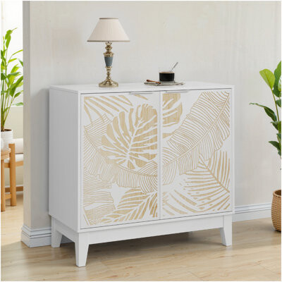 Ebern Designs 31.5 Inch Vintage Carved Buffet Cabinet, Decorative Cabinet Sideboard With 2 Doors And Adjustable Shelves, Wooden Decorative Cabinet With Storage Spac