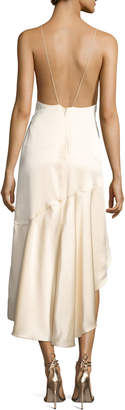 Jonathan Simkhai Silk Satin High-Low Slip Dress, Beige