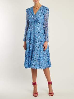Carolina Herrera Abstract Floral-print V-neck Silk Crepe Dress - Womens - Blue Print