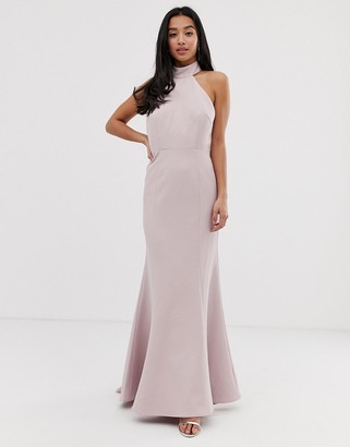 Jarlo Petite high neck trophy maxi dress with open back detail in pink