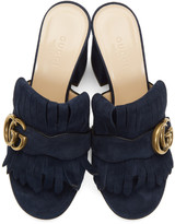 Thumbnail for your product : Gucci Navy Suede GG Marmont Slide Heeled Sandals