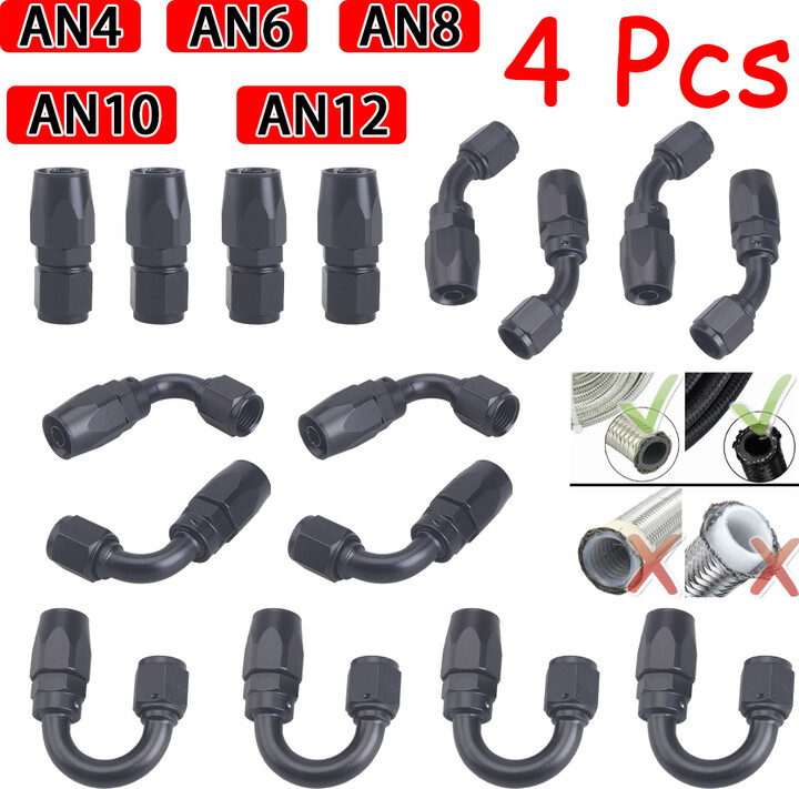 NONE 4Pcs Universal AN4 AN6 AN8 AN10 AN12 Straight 45° 90° 120° 180° Degree Oil Fuel Swivel Hose End Fitting Oil Hose End Adaptor Kit