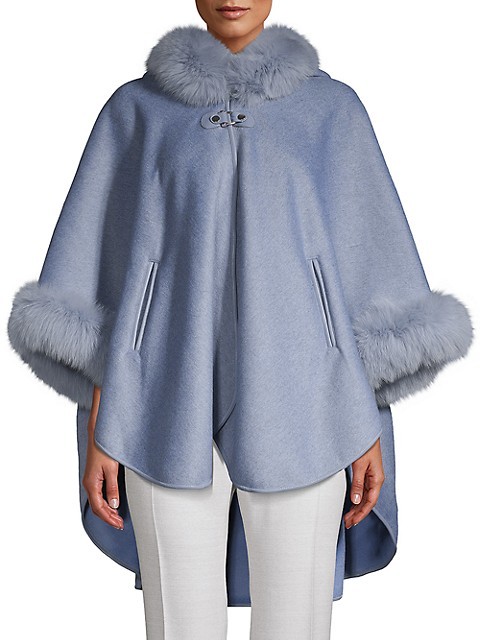 Wool cape with fur trim Outlet