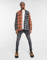 Thumbnail for your product : Religion spliced check shirt in black and orange