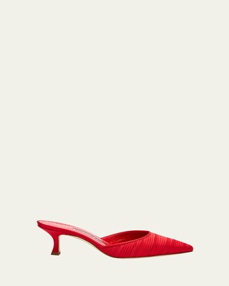 Manolo Blahnik Carolyne Pleated Satin Mule Pumps