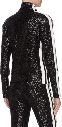 Norma Kamali Stripe outseam sequin embroidered high neck track jacket