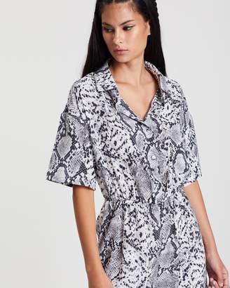 Missguided Snake Printed Shirt Jumpsuit