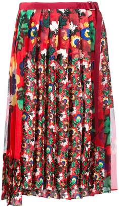 Sacai asymmetric floral pleated skirt