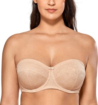 DELIMIRA Women's Strapless Bras Underwire Non Padded Support Multiway  Bandeau Bra for Bigger Bust Beige 44E - ShopStyle