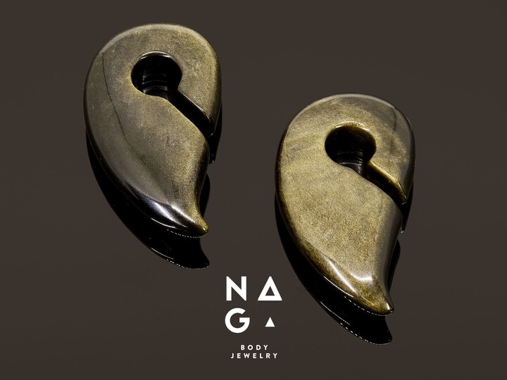 Etsy 1 Pair Of Gold Sheen Obsidian Fancy Shaped Keyhole Ear Weights - Organic Stone Weights, Wholesale Available