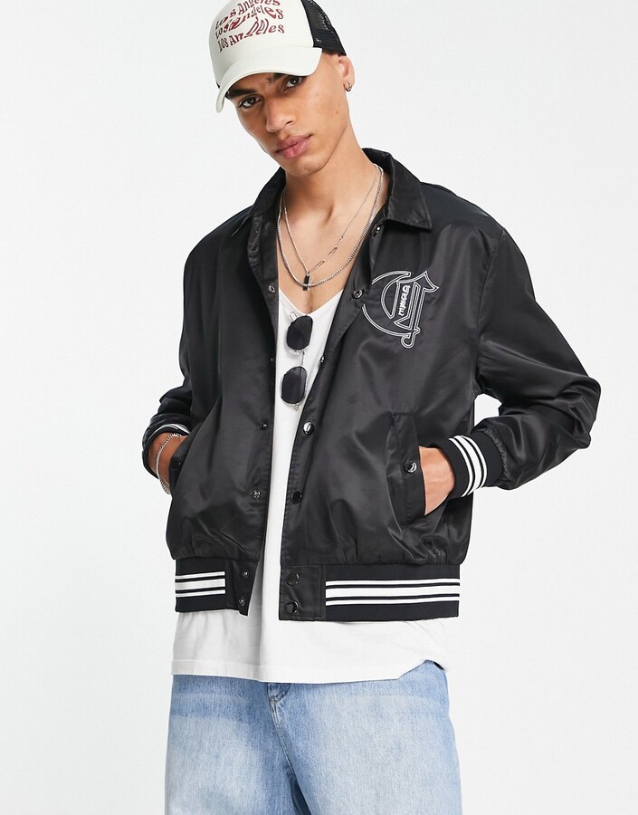 Black Pike Royal Satin Bomber Jacket with Patches