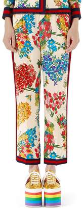 Gucci Corsage-Print Silk Pajama Pants, Ivory