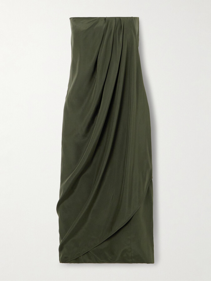 GAUGE81 Onna Strapless Draped Silk-satin Midi Dress - Green