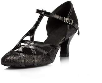 Minishion Women's Chunky Low Heel Black Glitter Salsa Tango Ballroom Latin Dance Shoes Wedding Pumps 9 US