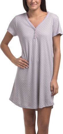 TJMAXX Polka Dot Short Sleeve Henley Sleep Shirt For Women, Cotton/Polyester