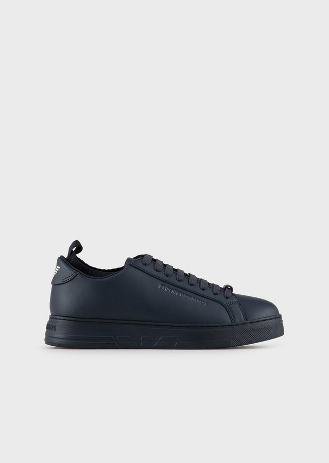 emporio armani leather sneakers with knit inserts