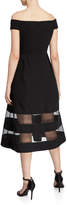 Thumbnail for your product : Aidan Mattox Aidan by Shadow Stripe Off-the-Shoulder Short-Sleeve Midi Crepe Dress