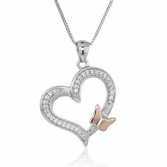HN Jewels 14K White Gold Plated 0.33 Cts Sim Diamond Infinity with Heart Pendant W/18 Chain 