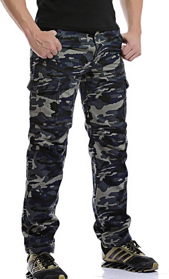 FLYF Mens Warm Fleece Lined Cargo Trousers Military Camo Combat Work