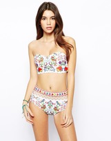 Thumbnail for your product : ASOS COLLECTION Tapestry Print Soft Longline Bandeau Bikini Top