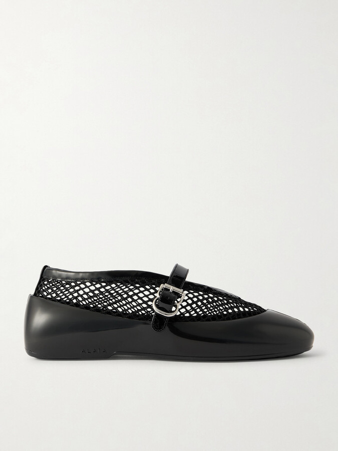 Alaia Patent Leather-trimmed Mesh And Rubber Ballet Flats - Black
