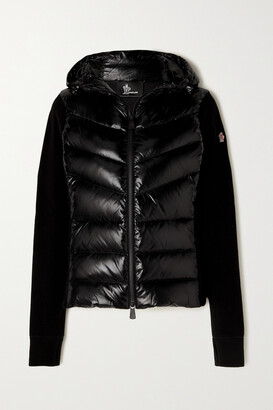 MONCLER GRENOBLE Hooded Fleece And Quilted Glossed-shell Down Jacket - Black
