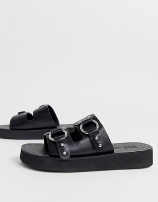 asos design favoured leather flat sandals