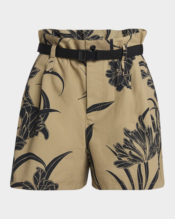 Moncler Printed Paper Bag Shorts with Belt