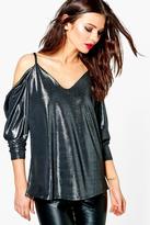 Thumbnail for your product : boohoo Jessica Metallic Cold Shoulder Top