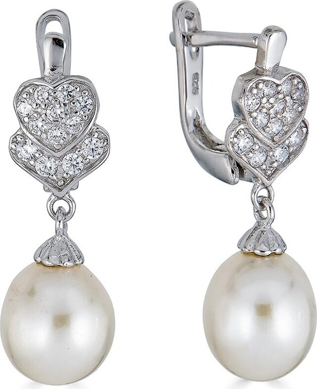 BELPEARL Silver 8-7mm Freshwater Pearl CZ Earrings