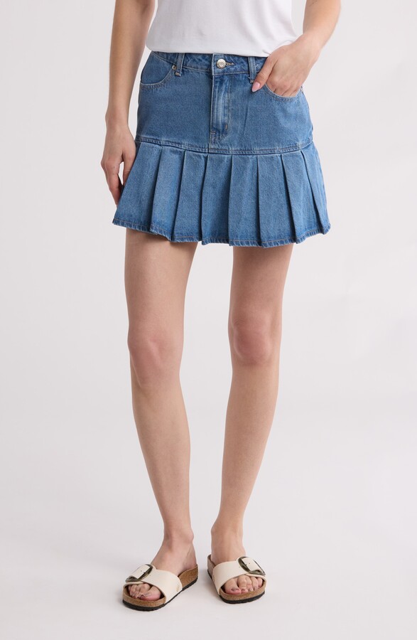 FLYING ANGEL Pleated Denim Miniskirt ShopStyle