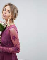 Thumbnail for your product : ASOS Design Bridesmaid Maxi Dress With Lace Sleeves And Eyelash Lace