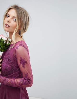 ASOS Design Bridesmaid Maxi Dress With Lace Sleeves And Eyelash Lace