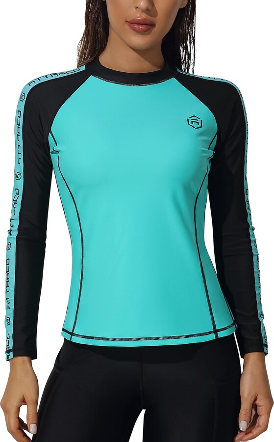 ATTRACO Rash Vest Womens Long Sleeve UPF 50 Sun Protection Rash Guard Swimwear Aqua ShopStyle
