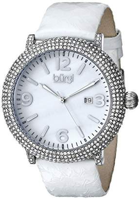 Burgi Women's BUR074WT Crystal Encrusted Silver-Tone Watch with White Snakeskin Leather Band