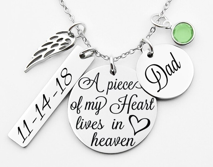 A Piece Of My Heart Lives in Heaven, Dad, Mom, Customizable Memorial Necklace, Sympathy Gift, Loss Loved One, Dad Memorial, Mom