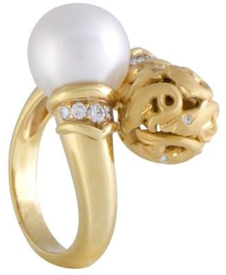Carrera y 18K Yellow Gold Diamond and White Pearl Dolphin Ring Size 6.25