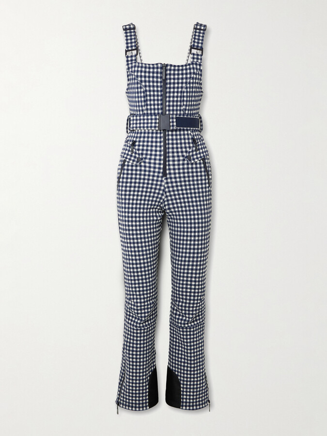 Cordova Fernie Belted Gingham Seersucker Ski Salopettes - Blue
