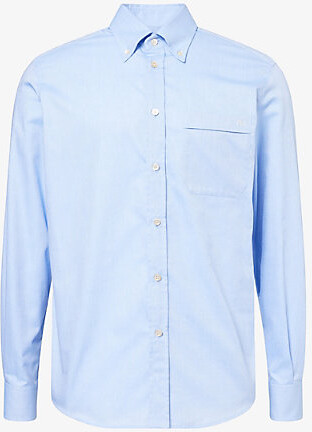 Valentino Garavani Mens Sky Spring Brand-Embroidery Curved-Hem Cotton-Poplin Shirt 16