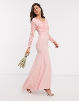 Thumbnail for your product : TFNC Bridesmaid lace detail maxi dress in light pink