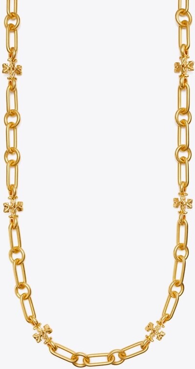 Tory Burch Kira 18k-gold-plated & Enamel Logo Pendant Necklace - Gold Black  | Editorialist