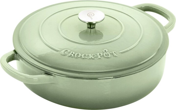Crock-Pot 3 Quart Round Enamel Cast Iron Covered Dutch Oven Cooker, Teal Ombre