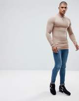 Thumbnail for your product : BEIGE Asos Design ASOS DESIGN Tall longline muscle fit long sleeve polo in jersey in